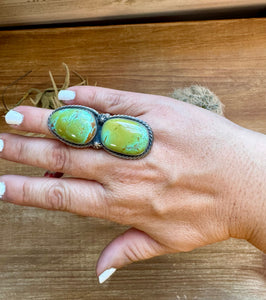 2 Stone - adjustable kingman turquoise ring and sterling silver