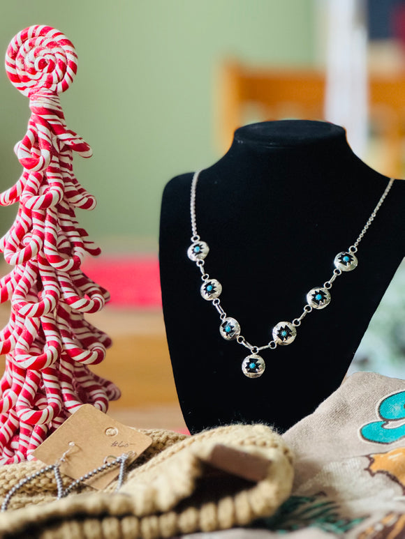 Sterling silver and turquoise shadow box necklace