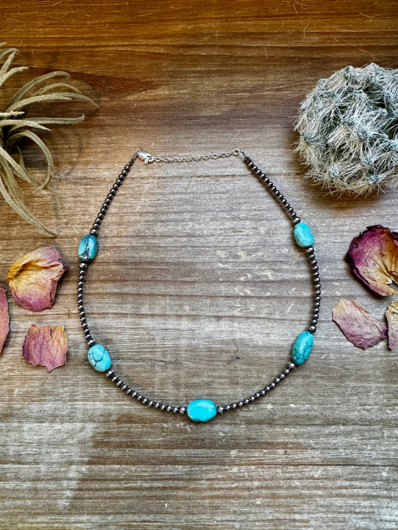 5 turquoise choker and Sterling Silver Pearls