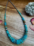 22 inch graduated turquoise necklace tri-color