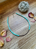 Choker - 3 mm Sterling Silver Pearls and variscite turquoise